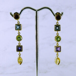 14K Yellow Gold Genuine Coloured Gemstone Earrings
