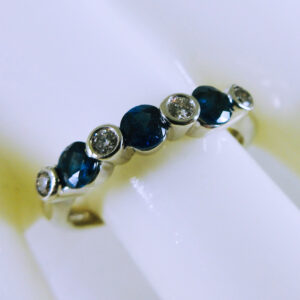 14K White Gold Diamond and Sapphire Wedding Band