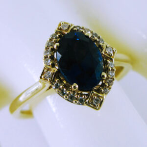 10K Yellow Gold Synthetic Sapphire and Diamond Ring