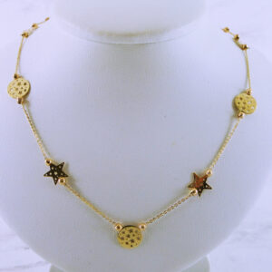 18K Yellow Gold Star and Moon 18" Necklace