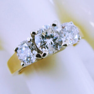14K Yellow Gold Three Stone Diamond Engagement Ring