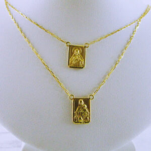 18K Yellow Gold 21" Catholic Scapular Medal Necklace