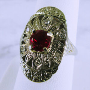 14K White Gold Diamond and Synthetic Ruby Vintage Ring