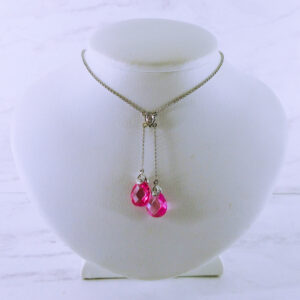 14K White Gold Necklace with Pink Stones and Diamonds