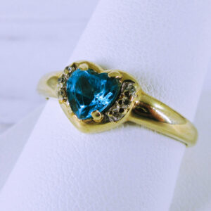 10K Yellow Gold Synthetic Blue Stone and Diamond Heart Ring