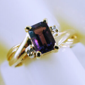 10K Yellow Gold Genuine Amethyst and Diamond Ring