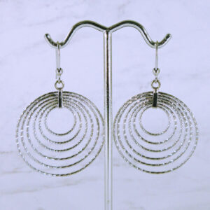 10K White Gold Hanging Circle Earrings