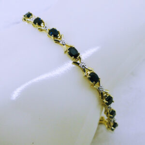 10K Yellow Gold Sapphire and Diamond Tennis Bracelet