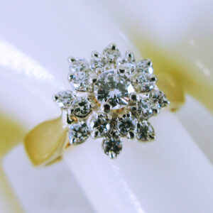14K Yellow Gold Diamond Flower Cluster Ring