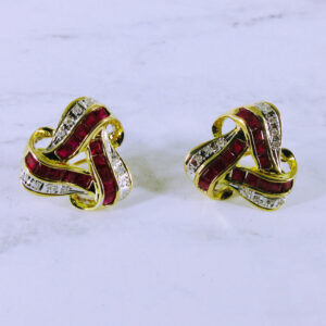 [SET] 14K Yellow Gold Ruby and Diamond Earrings