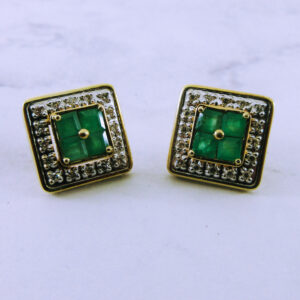 10K Yellow Gold Emerald and Diamond Earrings