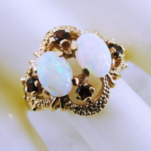 10K Yellow Gold Garnet and Opal Ring