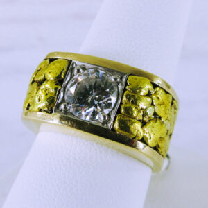 14K Yellow and Nugget Gold Diamond Ring