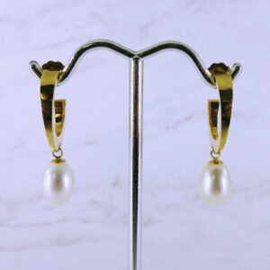 14K Yellow Gold Hanging Pearl Earrings
