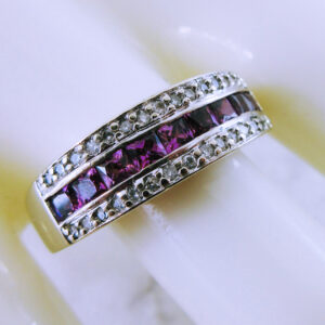 10K White Gold Purple Gemstone and Diamond Ring
