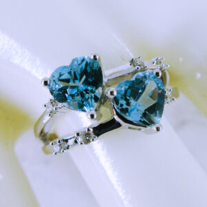 14K White Gold Coloured Gemstone and Diamond Ring