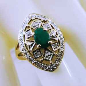 10K Yellow Gold Diamond and Emerald Art Deco Ring